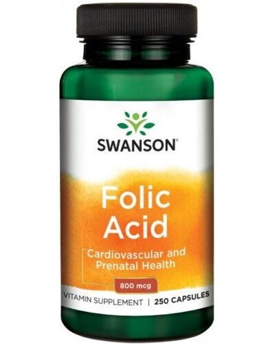 Swanson Folic Acid 800 mcg 250 capsules for heart and prenatal health
