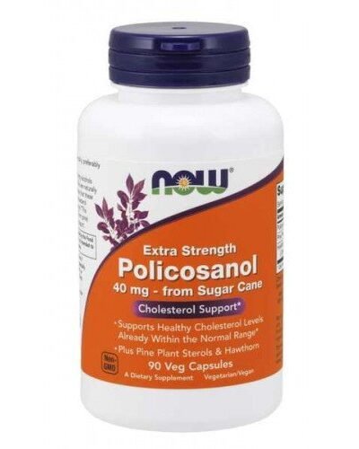 NOW Foods Policosanol 40 mg Extra Strength 90 vcaps with plant sterols and hawthorn